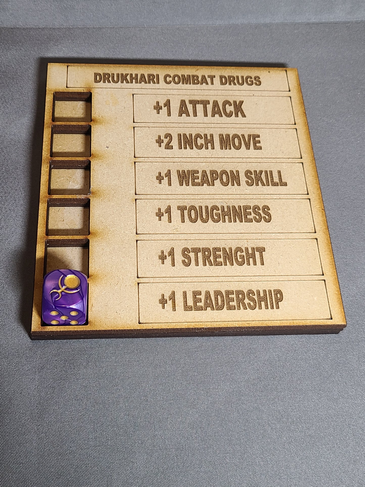 Laser Cut Wood or Acrylic Combat Drug Tracker for 16MM Dice