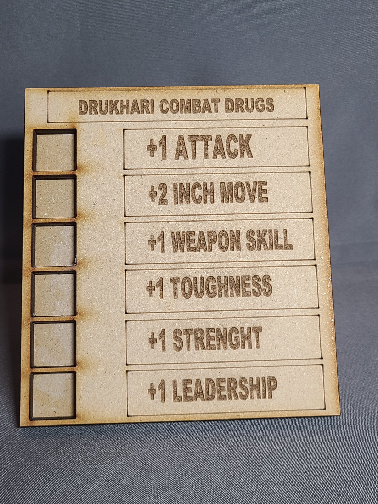Laser Cut Wood or Acrylic Combat Drug Tracker for 16MM Dice