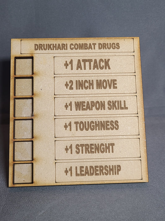 Laser Cut Wood or Acrylic Combat Drug Tracker for 16MM Dice